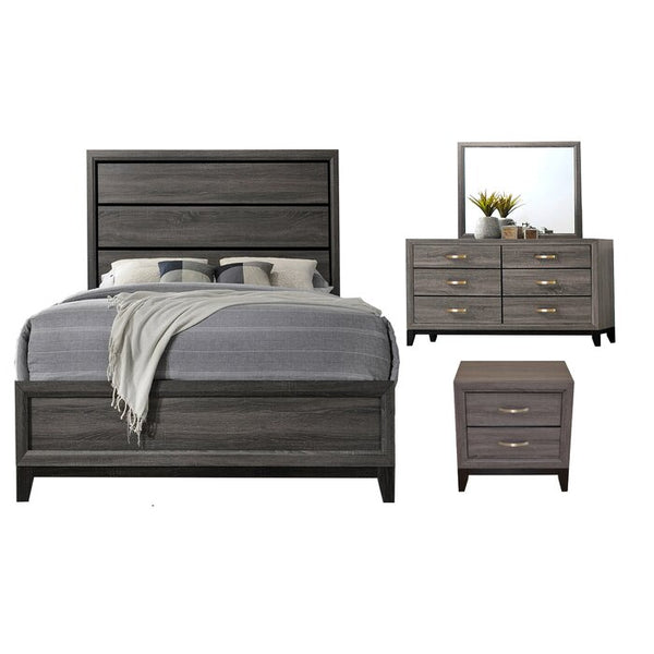 English Elm Full Sierra 4-Pc Contemporary Rustic Gray Bedroom Set with Panel Bed, Dresser, Mirror & Nightstand 808857873293