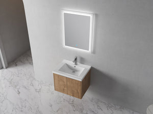 English Elm Bathroom Floating Vanity 24" with Resin Sink, Soft-Close Doors, Wall-Mount Design, Spacious Storage W99950714