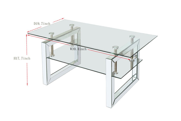English Elm W 39 Inch Two Tier Tempered Glass Coffee Table Slim Metal Legs Open Living Room W100535591