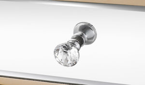 English Elm W Mirrored Champagne Glass Three Drawer Cabinet with Crystal Pulls for Bedroom or Entryway W100535962