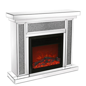 English Elm W Mirrored Electric Fireplace Mantelpiece with Diamond Resin Inlays and 3d Flame W1005S00001