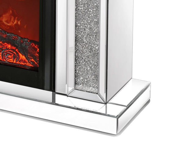 English Elm W Mirrored Electric Fireplace Mantelpiece with Diamond Resin Inlays and 3d Flame W1005S00001
