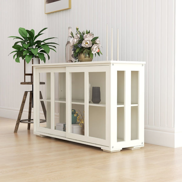 English Elm Kitchen Storage Cabinet with Sliding Glass Doors White Mdf Pantry Buffet Cupboard W28235613