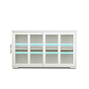 English Elm Kitchen Storage Cabinet with Sliding Glass Doors White Mdf Pantry Buffet Cupboard W28235613