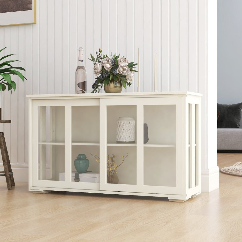 English Elm Kitchen Storage Cabinet with Sliding Glass Doors White Mdf Pantry Buffet Cupboard W28235613