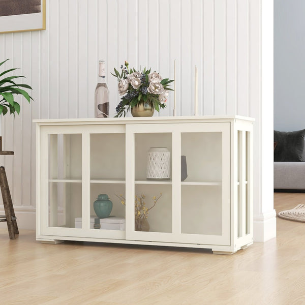 English Elm Kitchen Storage Cabinet with Sliding Glass Doors White Mdf Pantry Buffet Cupboard W28235613