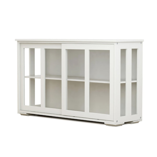 English Elm Kitchen Storage Cabinet with Sliding Glass Doors White Mdf Pantry Buffet Cupboard W28235613