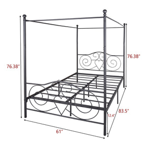 English Elm Metal Canopy Bed Frame Queen Black with Vintage Headboard & Footboard, Sturdy Steel Slats, Underbed Storage, Easy DIY Assembly W84036133