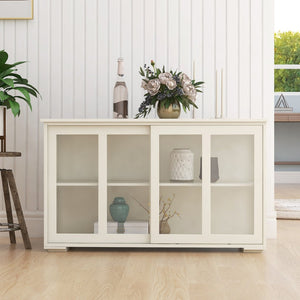 English Elm Kitchen Storage Cabinet with Sliding Glass Doors White Mdf Pantry Buffet Cupboard W28235613