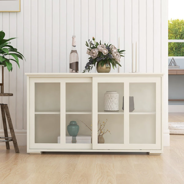 English Elm Kitchen Storage Cabinet with Sliding Glass Doors White Mdf Pantry Buffet Cupboard W28235613