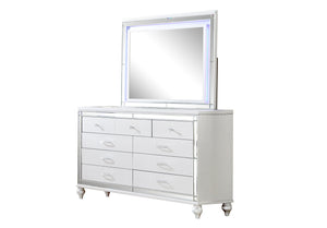 English Elm STERLING Glamour Elegance 5PC King Bedroom Set White with LED Headboard, Mirror Accents, Gold Trim B009S02001