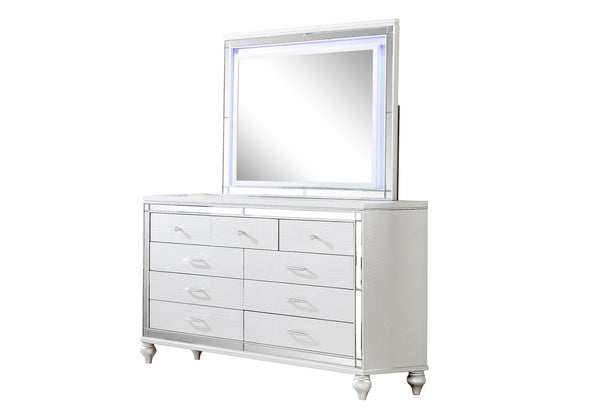 English Elm Sterling 5-Pc Queen Bedroom Set With Led Lighting, Gold Accents & Crystal Tufted Upholstery 808857913388-GIGA