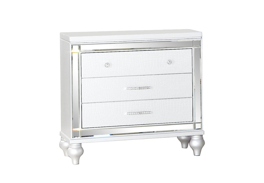 English Elm STERLING Glamour Elegance 5PC Full LED Bedroom Set in White with Crystal Tufted Headboard, Gold Accents and Mirror LEDs 808857571168