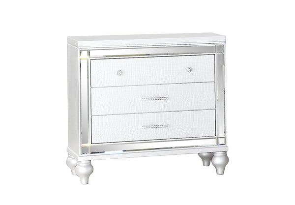 English Elm STERLING Glamour Elegance 5PC King Bedroom Set White with LED Headboard, Mirror Accents, Gold Trim B009S02001