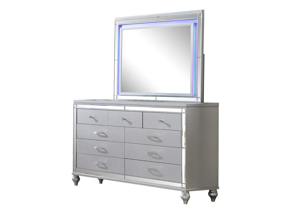 English Elm Sterling Glamour Elegance LED Wall Mirror with Silver Wood Frame, Built-In Lighting, Luxury Accent G150108487