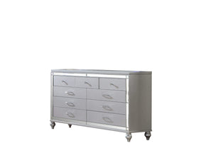 English Elm STERLING Glamour Elegance 5PC King LED Bedroom Set Silver with Gold Accents, Mirror, Dresser, Chest B009S02000