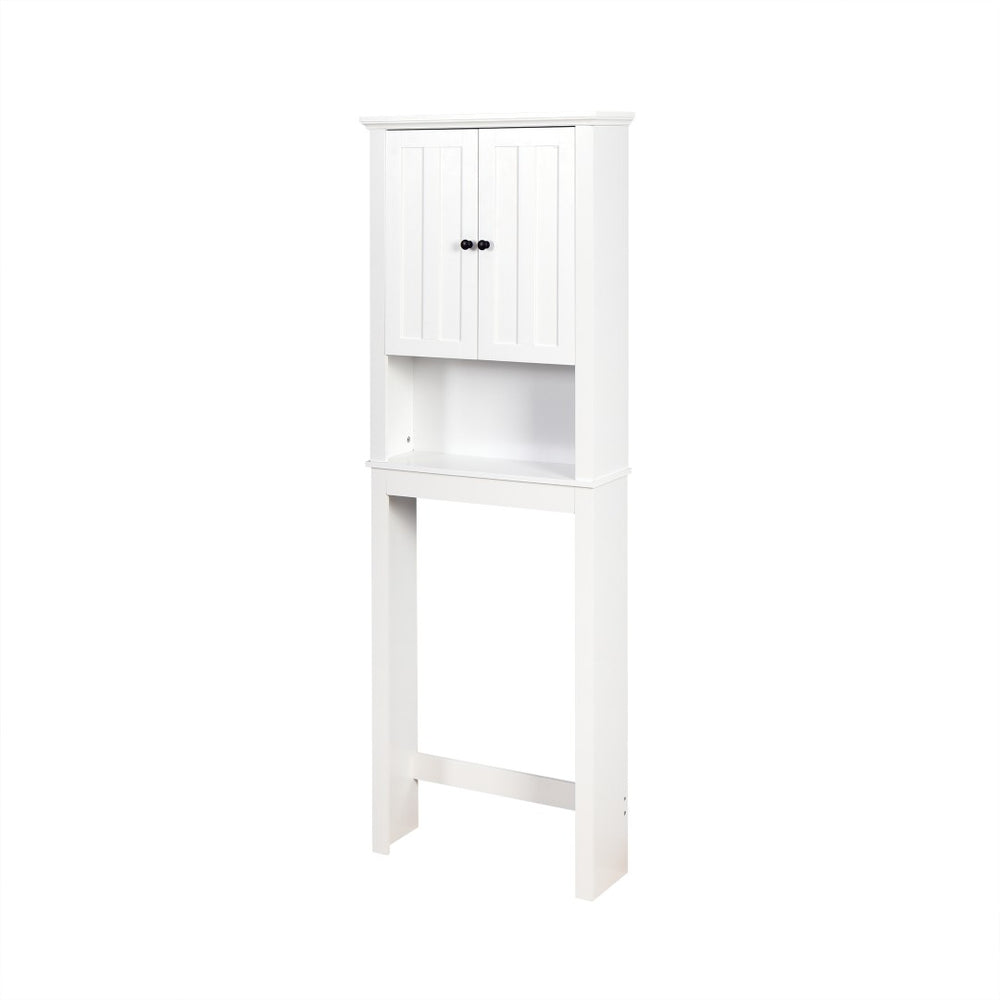 English Elm Bathroom Over Toilet Wood Storage Cabinet with Carved Doors and Adjustable Interior Shelf W40935619