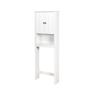 English Elm Bathroom Over Toilet Wood Storage Cabinet with Carved Doors and Adjustable Interior Shelf W40935619