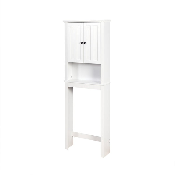 English Elm Bathroom Over Toilet Wood Storage Cabinet with Carved Doors and Adjustable Interior Shelf W40935619