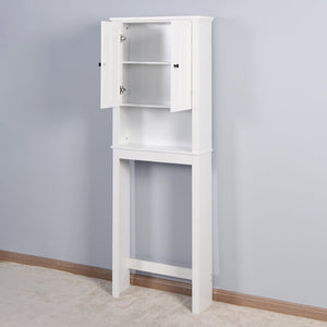 English Elm Bathroom Over Toilet Wood Storage Cabinet with Carved Doors and Adjustable Interior Shelf W40935619