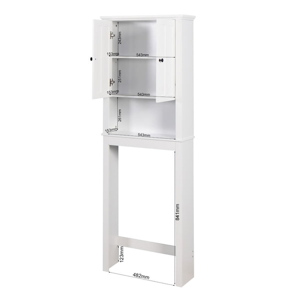English Elm Bathroom Over Toilet Wood Storage Cabinet with Carved Doors and Adjustable Interior Shelf W40935619