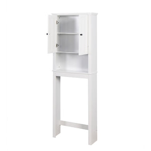 English Elm Bathroom Over Toilet Wood Storage Cabinet with Carved Doors and Adjustable Interior Shelf W40935619