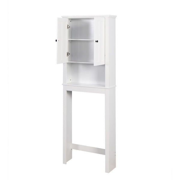English Elm Bathroom Over Toilet Wood Storage Cabinet with Carved Doors and Adjustable Interior Shelf W40935619