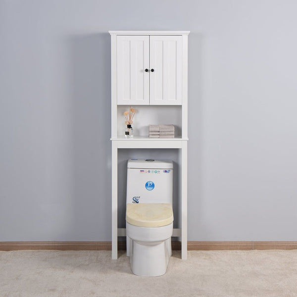 English Elm Bathroom Over Toilet Wood Storage Cabinet with Carved Doors and Adjustable Interior Shelf W40935619