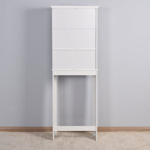English Elm Bathroom Over Toilet Wood Storage Cabinet with Carved Doors and Adjustable Interior Shelf W40935619