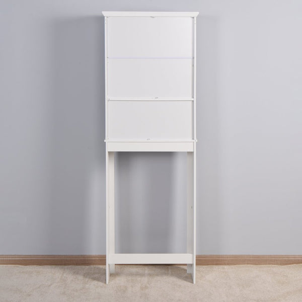 English Elm Bathroom Over Toilet Wood Storage Cabinet with Carved Doors and Adjustable Interior Shelf W40935619