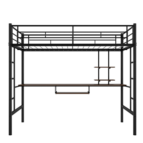 English Elm Loft Full Metal Bed with Desk & Shelf, Space-Saving Modern Black Design, Sturdy 250lb Capacity MF285665AAB