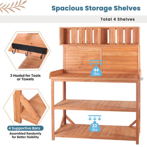 English Elm TOPMAX 65" Wooden Potting Bench with Splash Plate, 4 Shelves & Side Hook, Sturdy Fir Workstation Natural WF285323AAA