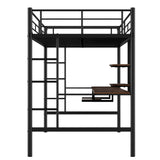 Hearth and Haven Full Loft Bed with Guard Rails, Double Ladder, Desk and Shelf, Black MF285665AAB