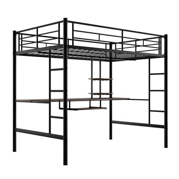 English Elm Loft Full Metal Bed with Desk & Shelf, Space-Saving Modern Black Design, Sturdy 250lb Capacity MF285665AAB