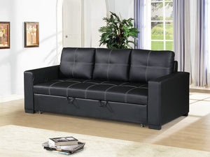 English Elm Sectional Black Faux Leather Convertible Sofa with Pull-Out Bed, Tufted Square Stitching, 85" Lounge HS00F6530-ID-AHD