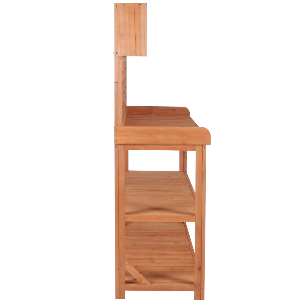 English Elm TOPMAX 65" Wooden Potting Bench with Splash Plate, 4 Shelves & Side Hook, Sturdy Fir Workstation Natural WF285323AAA