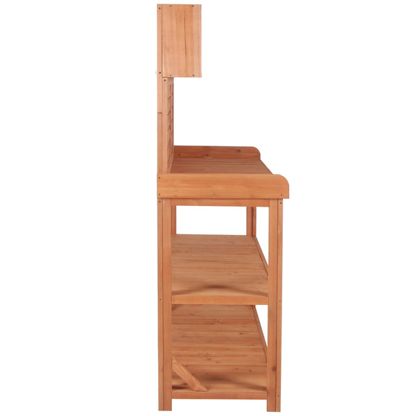 English Elm TOPMAX 65" Wooden Potting Bench with Splash Plate, 4 Shelves & Side Hook, Sturdy Fir Workstation Natural WF285323AAA