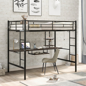 English Elm Loft Full Metal Bed with Desk & Shelf, Space-Saving Modern Black Design, Sturdy 250lb Capacity MF285665AAB