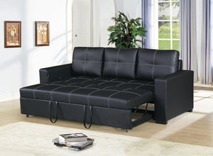 English Elm Sectional Black Faux Leather Convertible Sofa with Pull-Out Bed, Tufted Square Stitching, 85" Lounge HS00F6530-ID-AHD