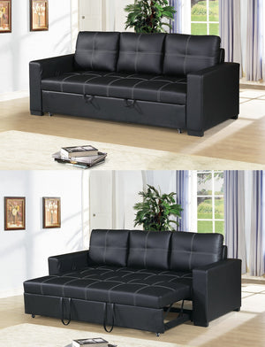 English Elm Sectional Black Faux Leather Convertible Sofa with Pull-Out Bed, Tufted Square Stitching, 85" Lounge HS00F6530-ID-AHD