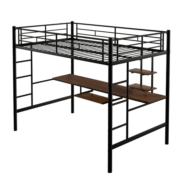 English Elm Loft Full Metal Bed with Desk & Shelf, Space-Saving Modern Black Design, Sturdy 250lb Capacity MF285665AAB