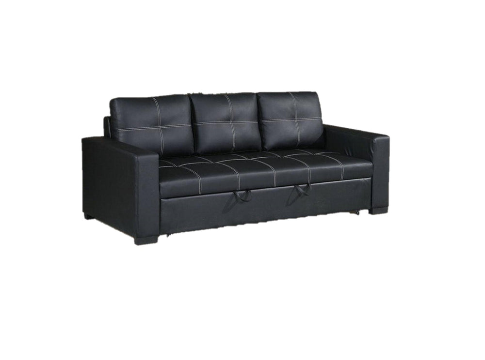 English Elm Sectional Black Faux Leather Convertible Sofa with Pull-Out Bed, Tufted Square Stitching, 85" Lounge HS00F6530-ID-AHD