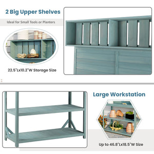 English Elm TOPMAX 65" Wooden Potting Bench with Splash Plate, 4 Shelves & Side Hook, Sturdy Fir Workstation Green WF285323AAF