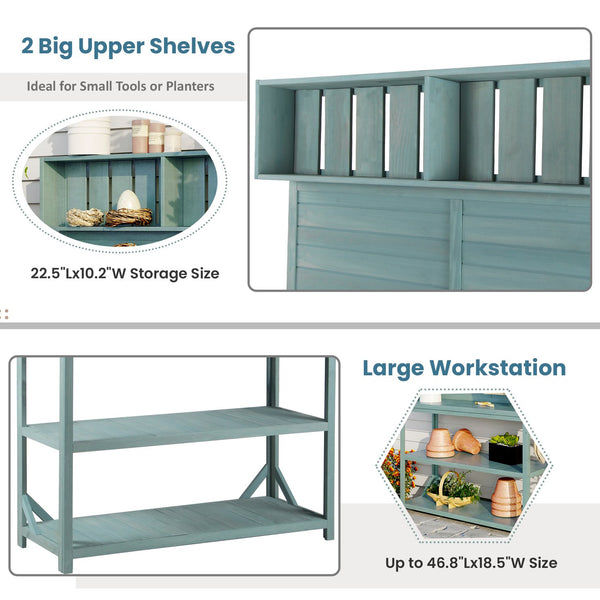 English Elm TOPMAX 65" Wooden Potting Bench with Splash Plate, 4 Shelves & Side Hook, Sturdy Fir Workstation Green WF285323AAF