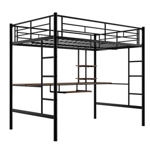 English Elm Loft Full Metal Bed with Desk & Shelf, Space-Saving Modern Black Design, Sturdy 250lb Capacity MF285665AAB
