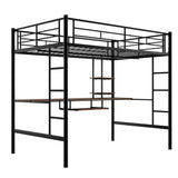 Hearth and Haven Full Loft Bed with Guard Rails, Double Ladder, Desk and Shelf, Black MF285665AAB