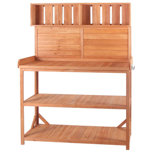 English Elm TOPMAX 65" Wooden Potting Bench with Splash Plate, 4 Shelves & Side Hook, Sturdy Fir Workstation Natural WF285323AAA