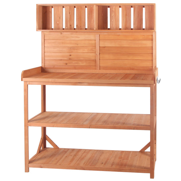 English Elm TOPMAX 65" Wooden Potting Bench with Splash Plate, 4 Shelves & Side Hook, Sturdy Fir Workstation Natural WF285323AAA