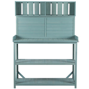 English Elm TOPMAX 65" Wooden Potting Bench with Splash Plate, 4 Shelves & Side Hook, Sturdy Fir Workstation Green WF285323AAF