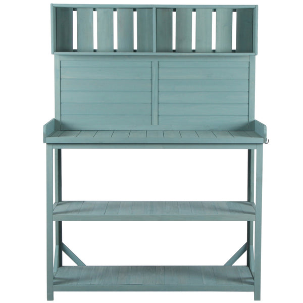 English Elm TOPMAX 65" Wooden Potting Bench with Splash Plate, 4 Shelves & Side Hook, Sturdy Fir Workstation Green WF285323AAF